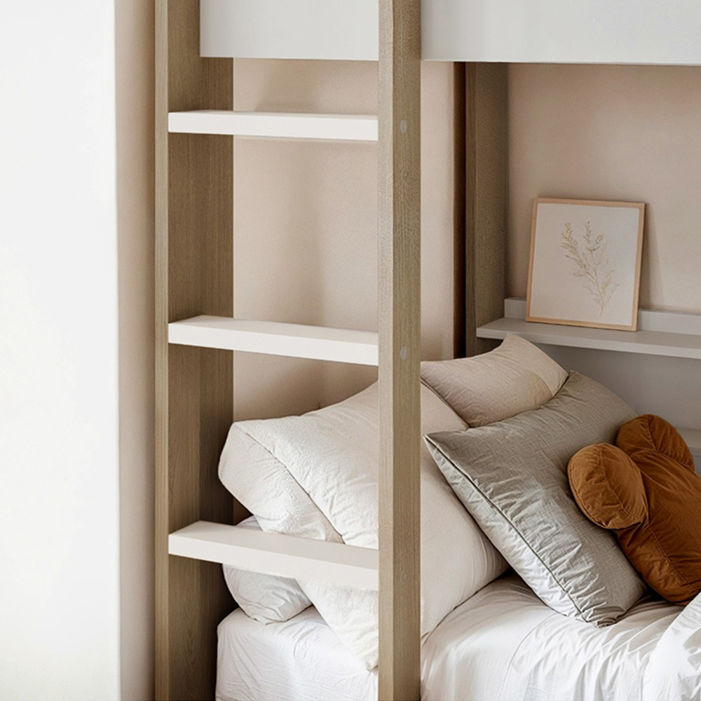 Noomi Bodie Single White and Oak Pine Storage Bunk Bed Image 4