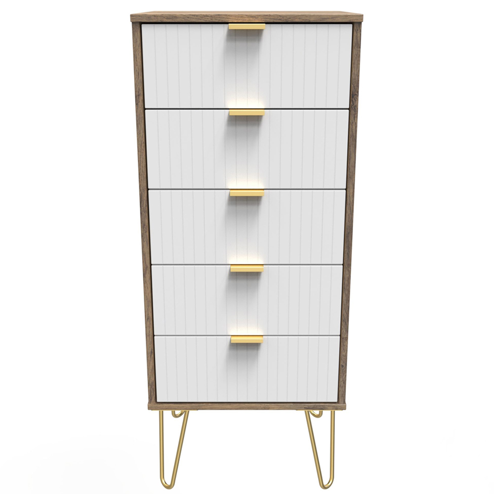 Crowndale 5 Drawer White Matt and Vintage Oak Chest of Drawers Ready Assembled Image 3