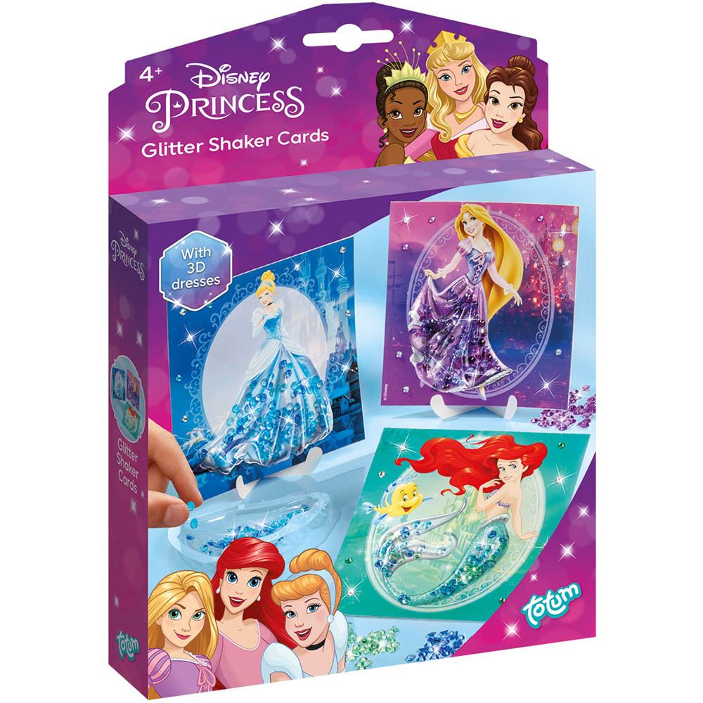 Disney Princess Glitter Shaker Cards with 3D Dresses Image 1