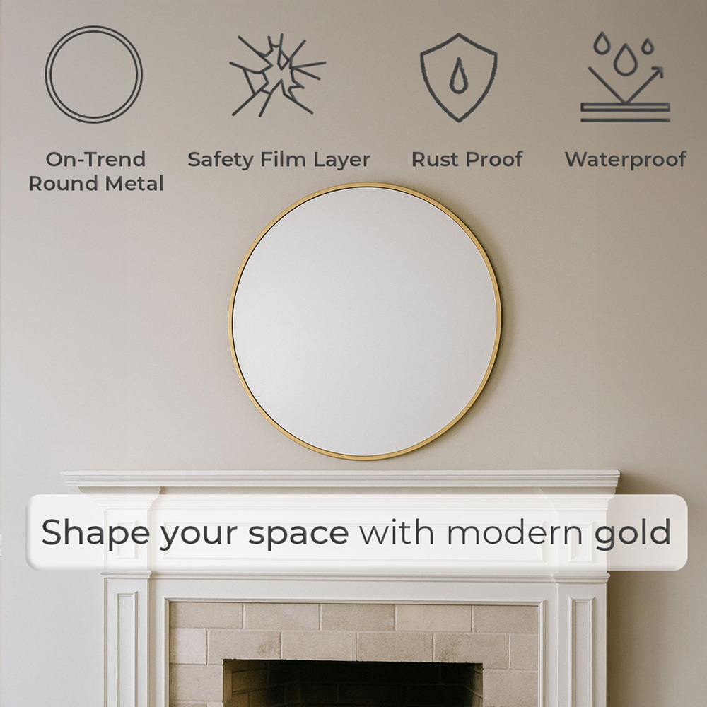 Neo Gold Metal Frame Anti-Rust Wall Mounted Round Mirror 60cm Image 4