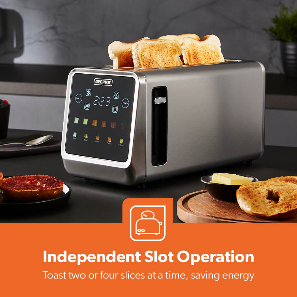 Geepas GBT36566UK Silver 5-in-1 Digital 4 Slice Long Slot Toaster 1450W Image 4