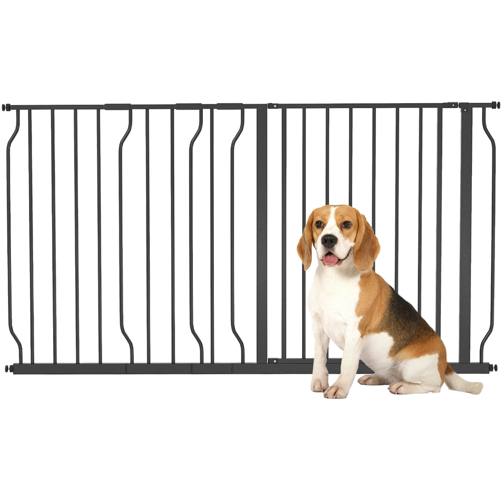 PawHut Black 75-145cm Door Pressure Fit Wide Stair Pet Safety Gate Image 3