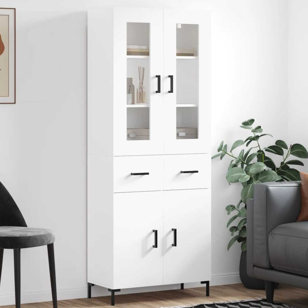 vidaXL 4 Door 2 Drawer White Highboard with Metal Legs Image 1