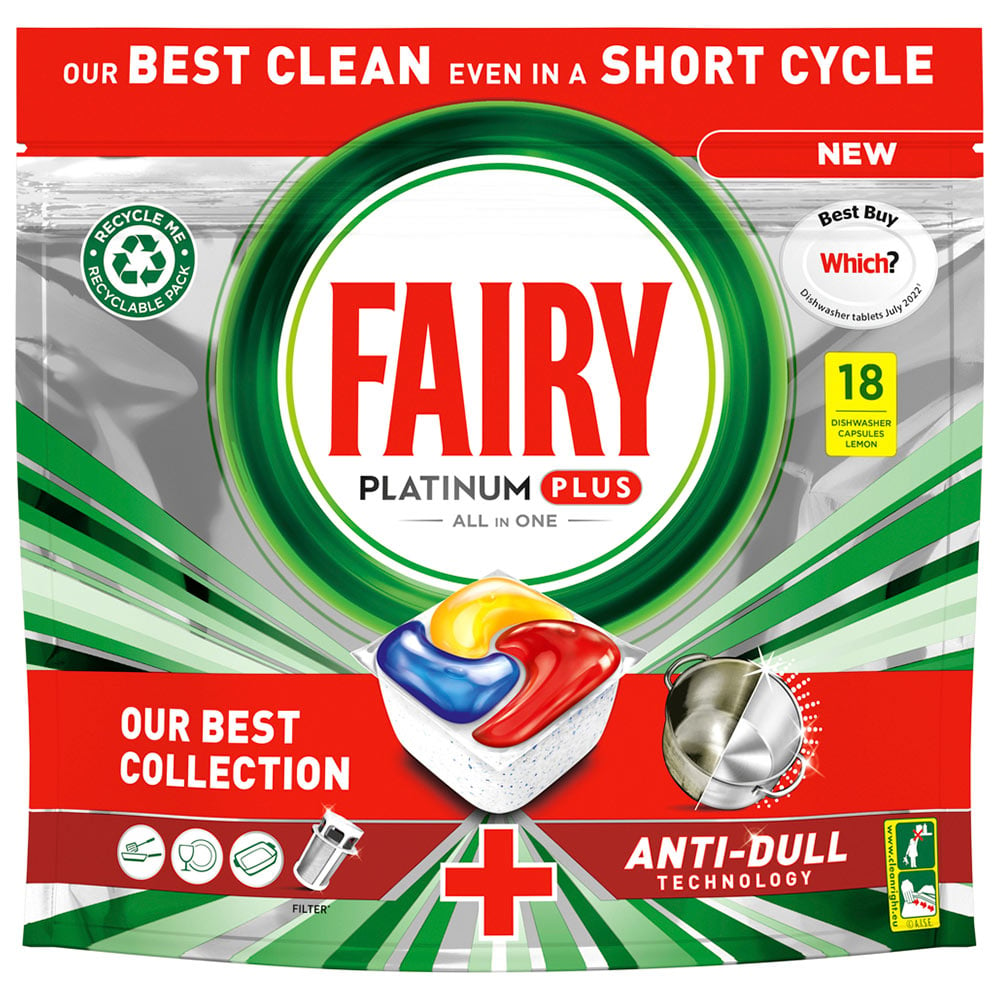 Fairy Platinum Plus All in One Lemon Dishwasher Tablet 18 Pack Case of 5 Image 2
