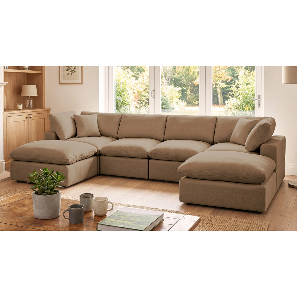 Artemis Home Cotleigh 6 Seater Light Brown Textured Fabric U-Shaped Corner Sofa Image 3
