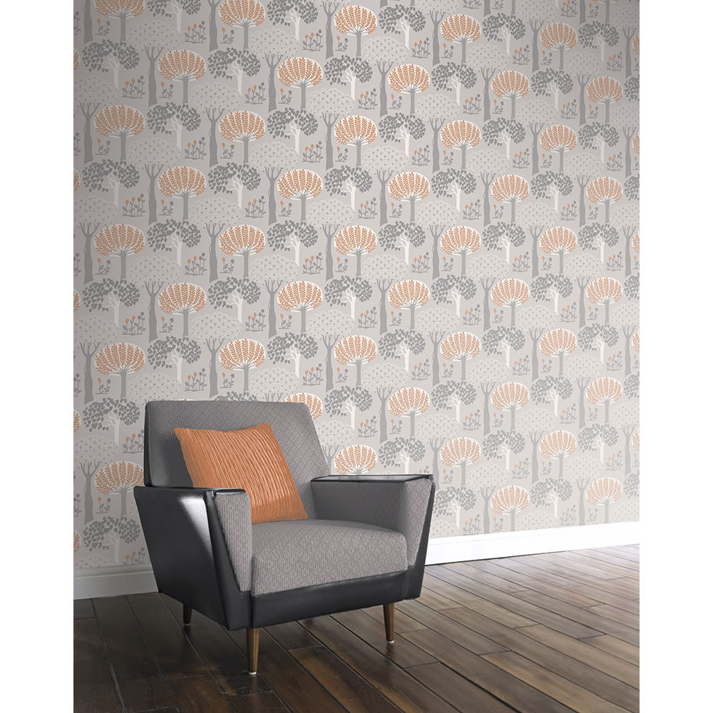 Arthouse Bernwood Grey and Orange Wallpaper Image 2