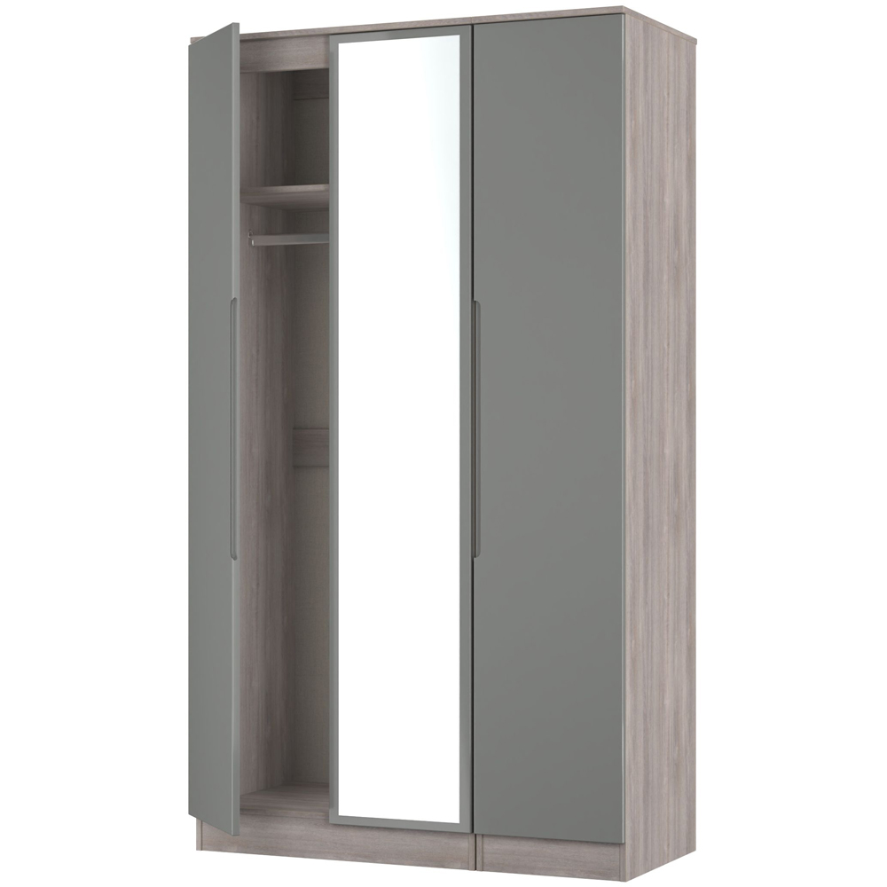 Crowndale Milan 3 Door Grey Gloss and Grey Oak Tall Mirrored Wardrobe Ready Assembled Image 5