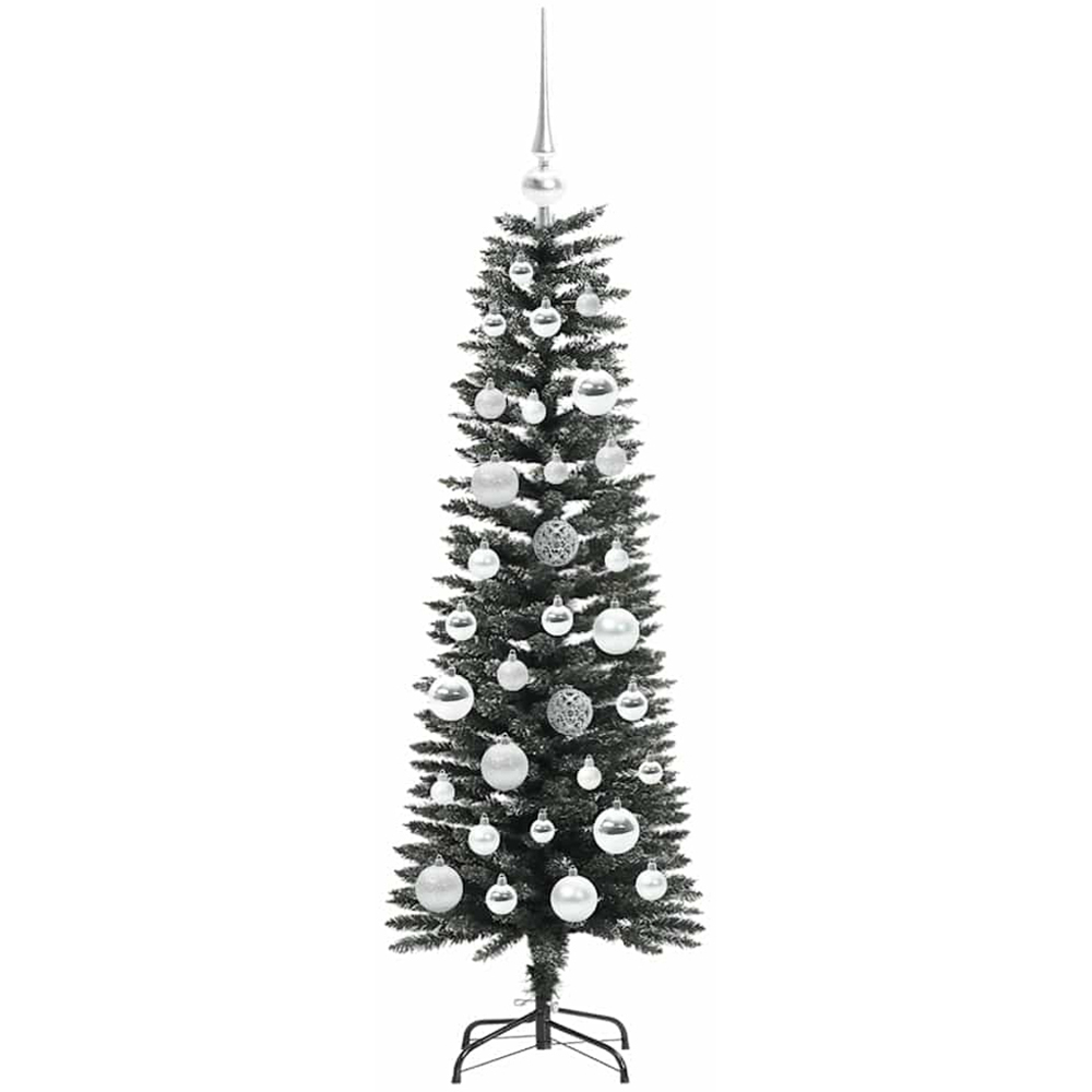 vidaXL Pre-Lit Silver Baubles Green Artificial Christmas Tree 4ft Image 4