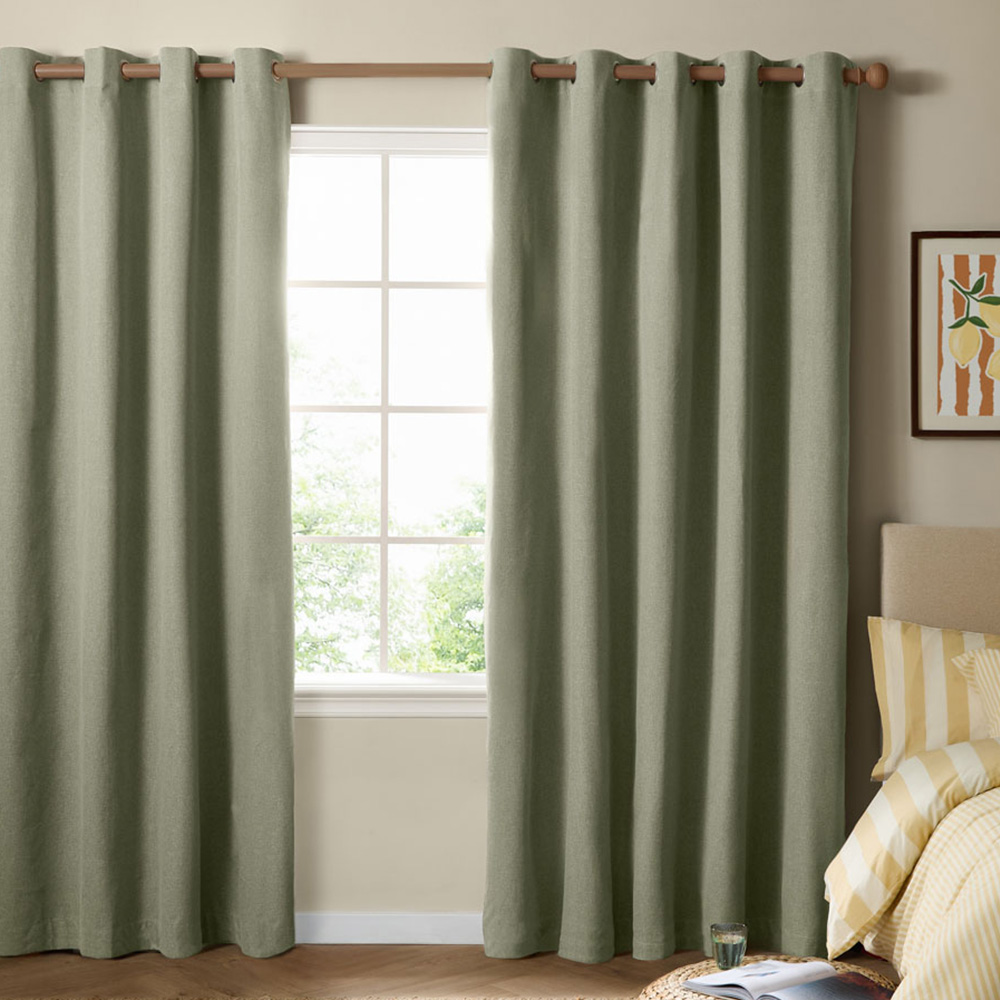 Furn The Ultimate Sage Textured Woven Blackout Eyelet Curtains 117 x 137cm Image 1