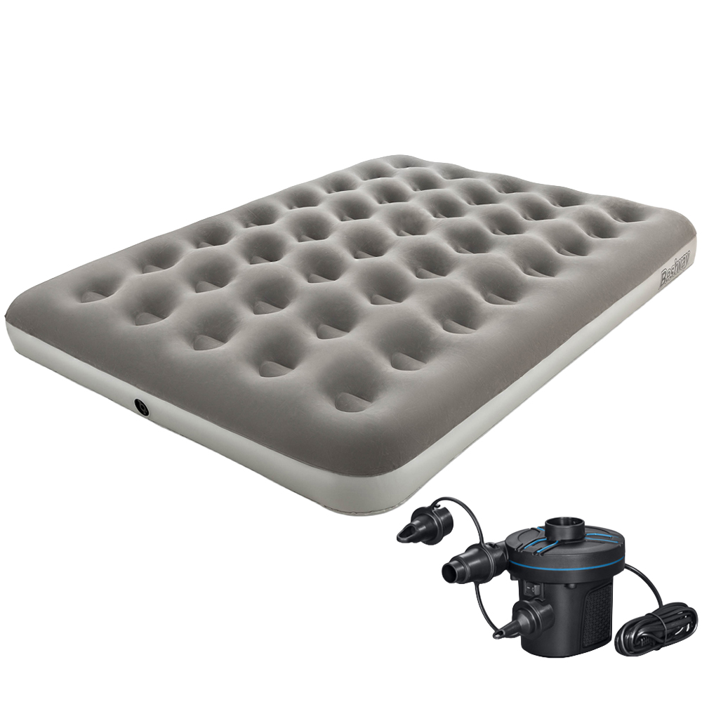 Bestway Double Flocked Inflatable Airbed with Handheld D Cell Battery Pump Image 1