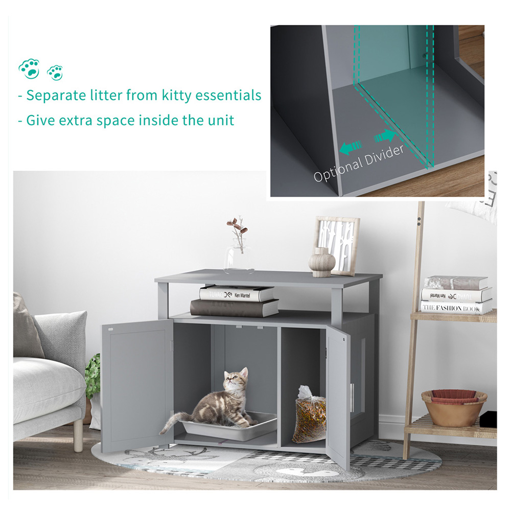 PawHut Enclosure Grey Cat Litter Box 76 x 51 x 66cm Image 3