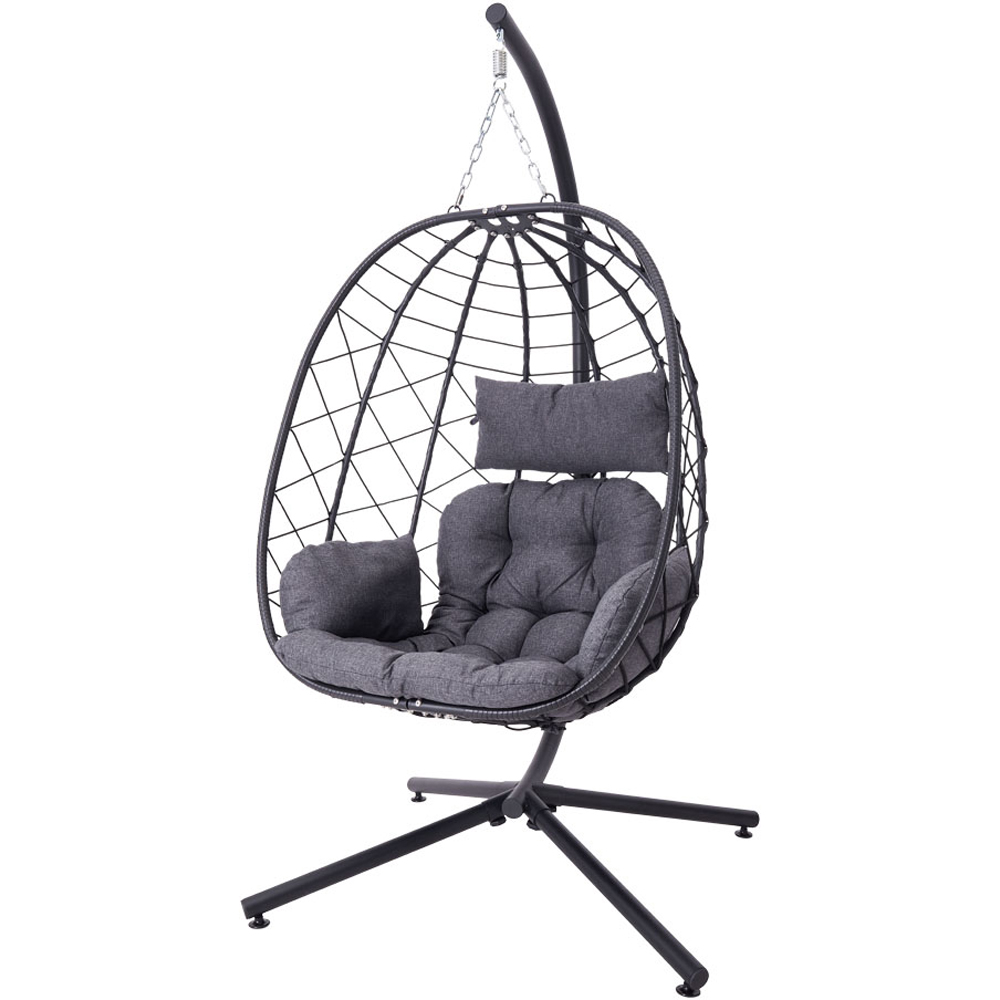 Living and Home Black Adjustable Swing Hanging Egg Chair with Cushions Image 2
