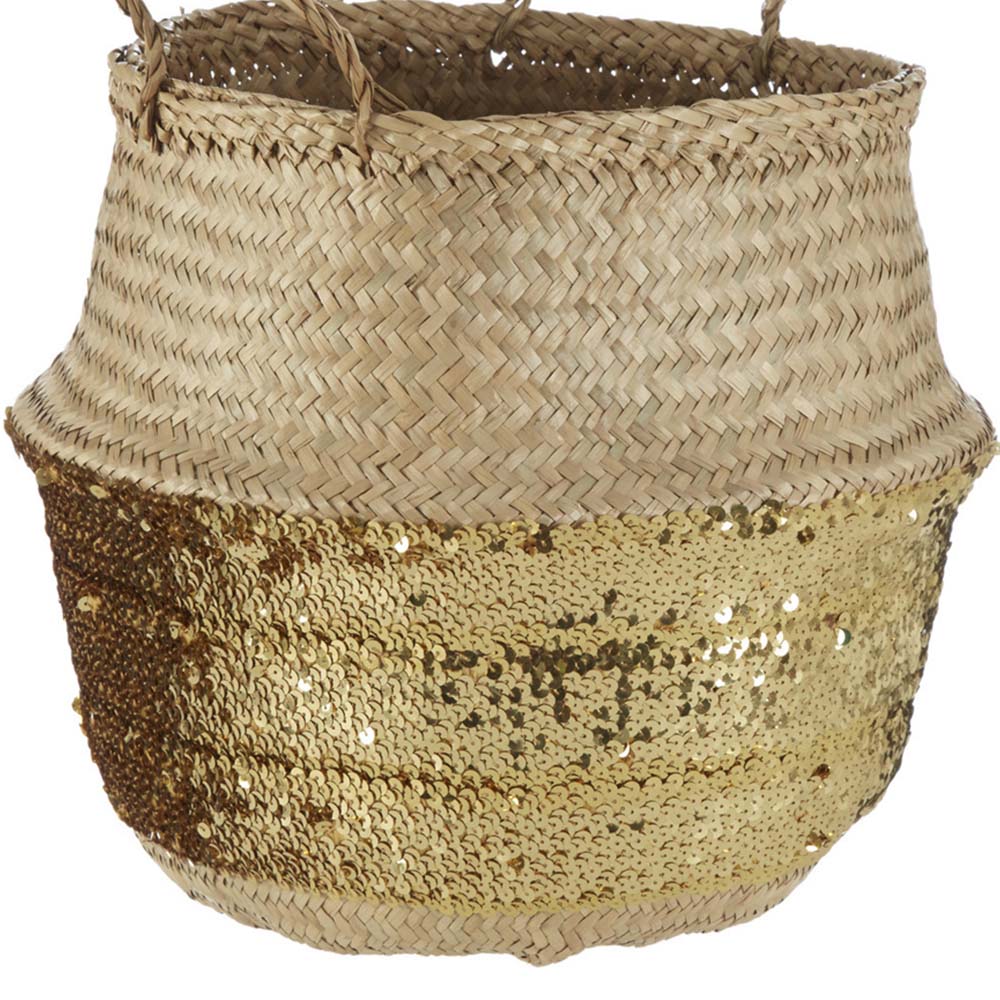 Premier Housewares Gold Sequin and Natural Large Seagrass Basket Image 6