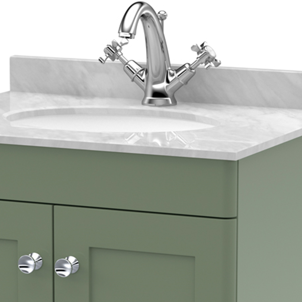 nuie Classique 2 Door Satin Green Floor Standing Unit and 1 Tap Hole Marble Top Oval Basin 600mm Image 2
