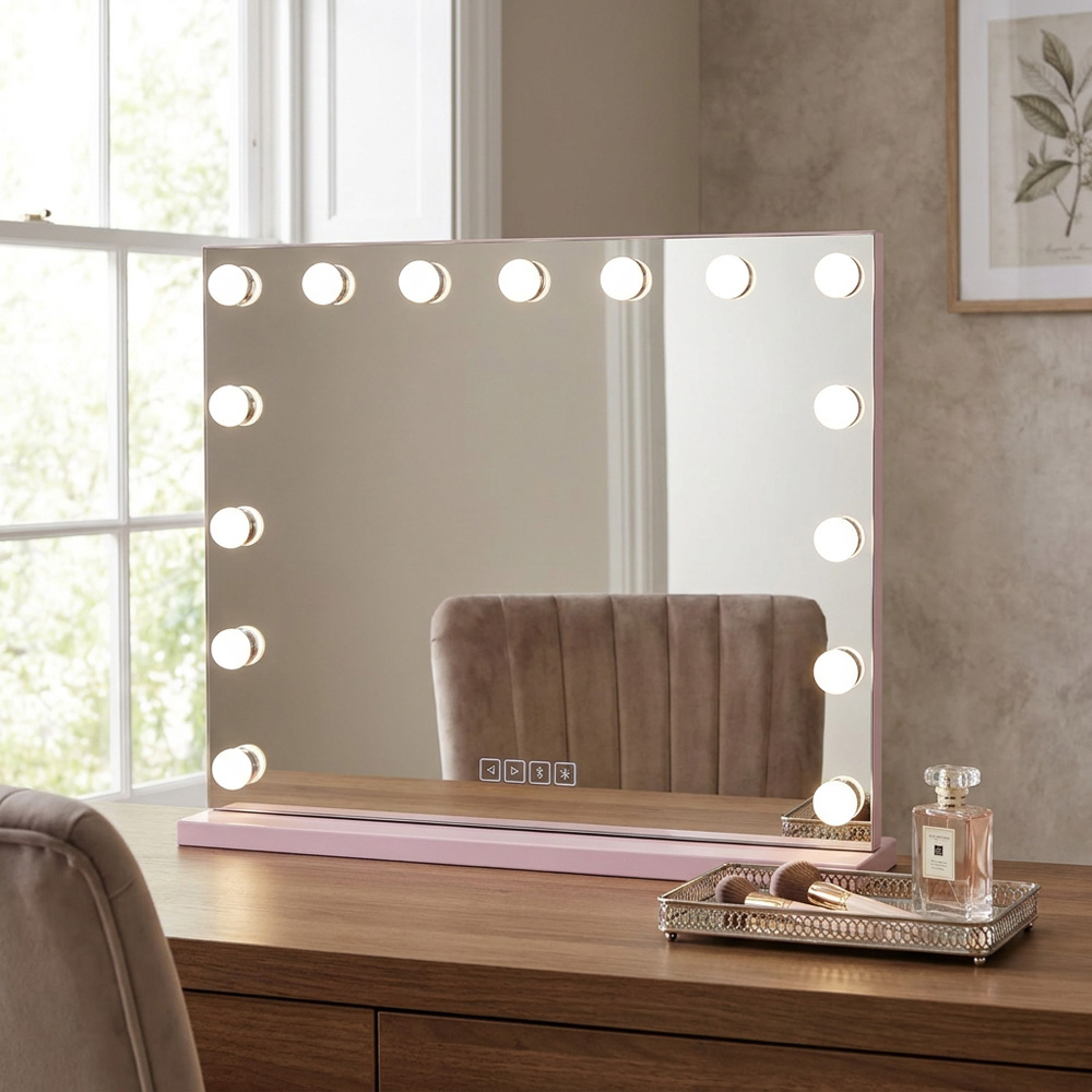 Hollywood LED Wireless Vanity Mirror Pink Image 4
