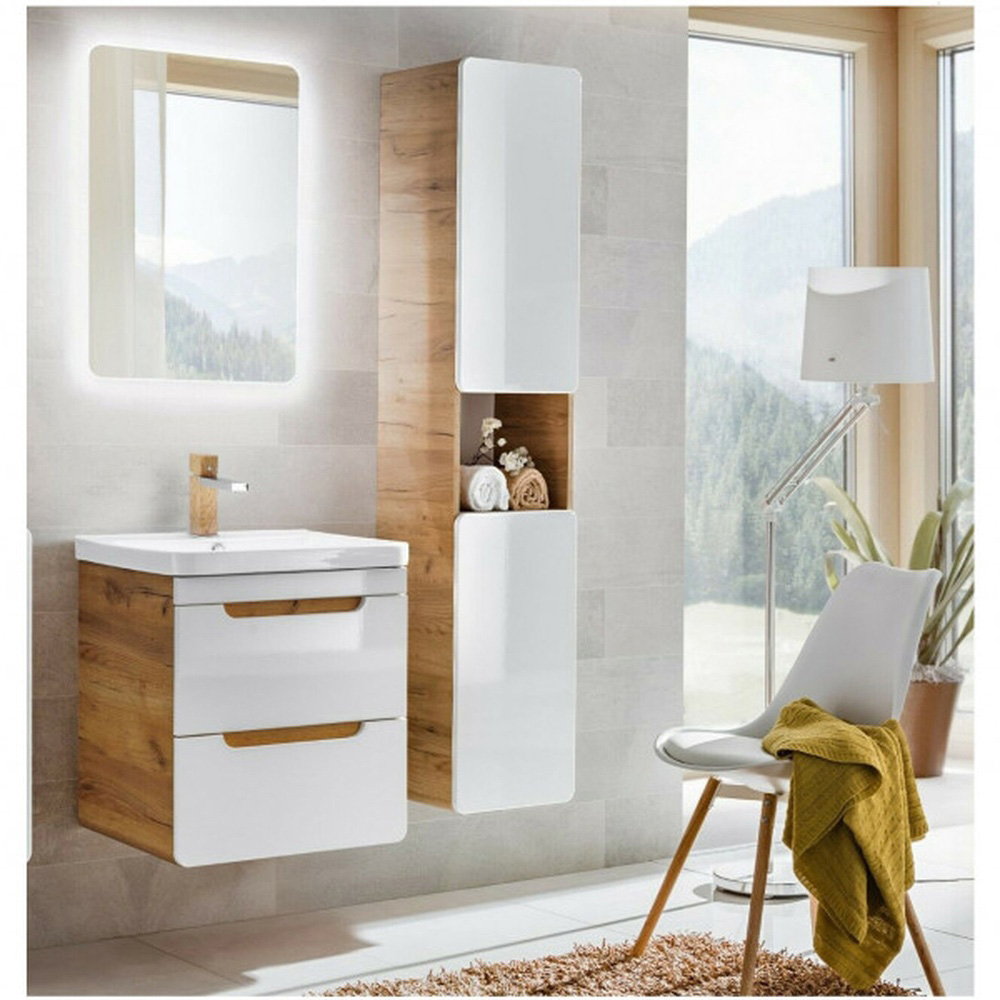 Impact Furniture Aruba White Gloss Oak 3 Piece Wall Hung Bathroom Furniture Set Image 6