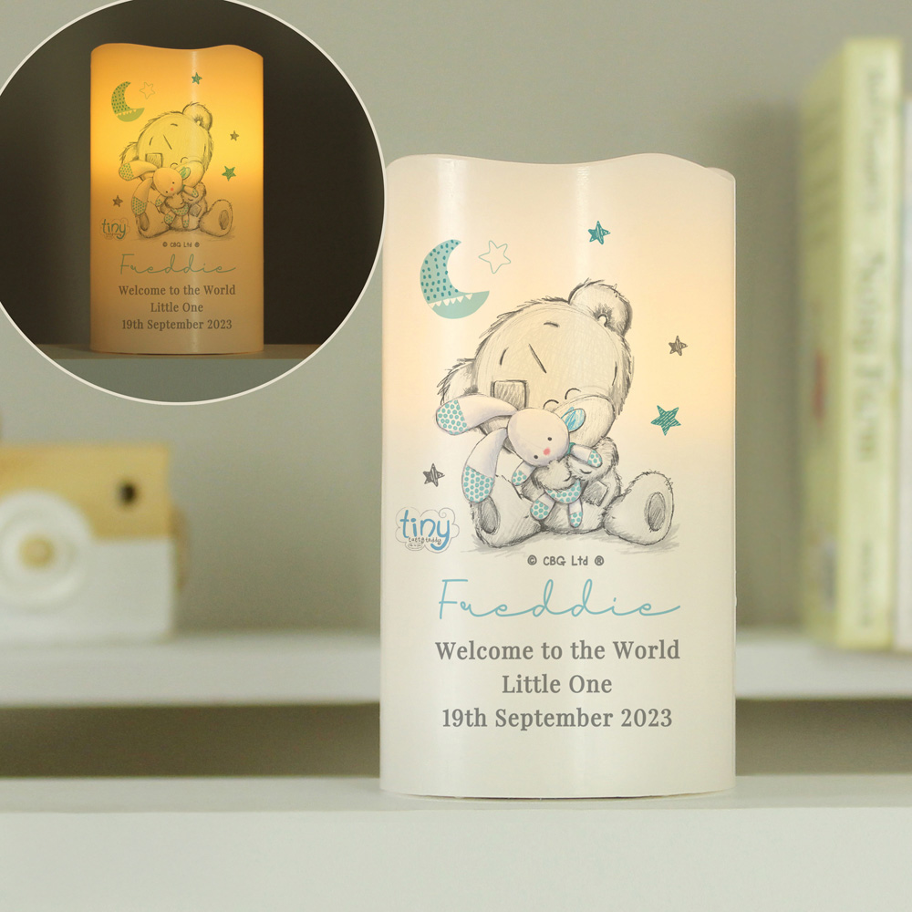 Personalised Memento Tiny Tatty Teddy Blue Nightlight LED Candle Image 3