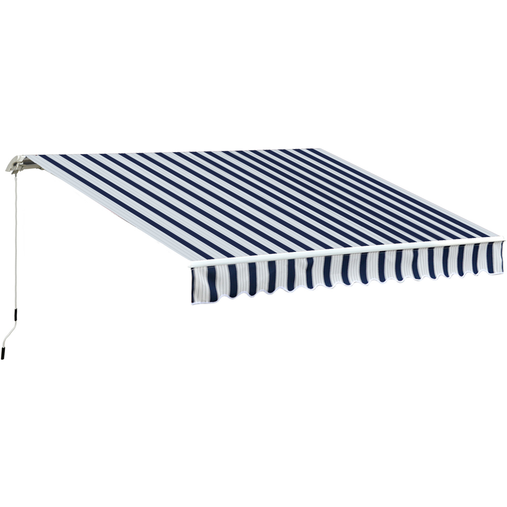 Outsunny Blue and White Striped Retractable Awning 3.5 x 2.5m Image 2