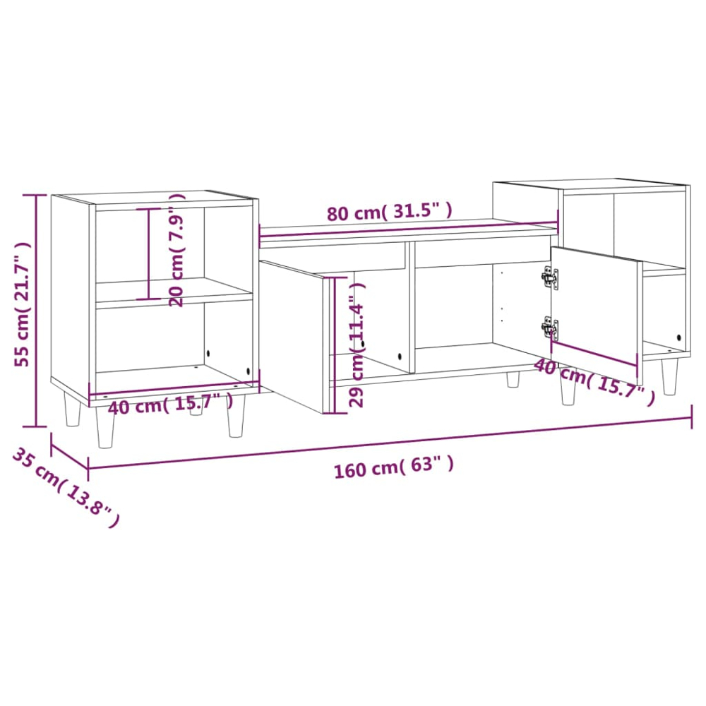 vidaXL 2 Door 4 Shelf Grey Sonoma TV Cabinet Image 8