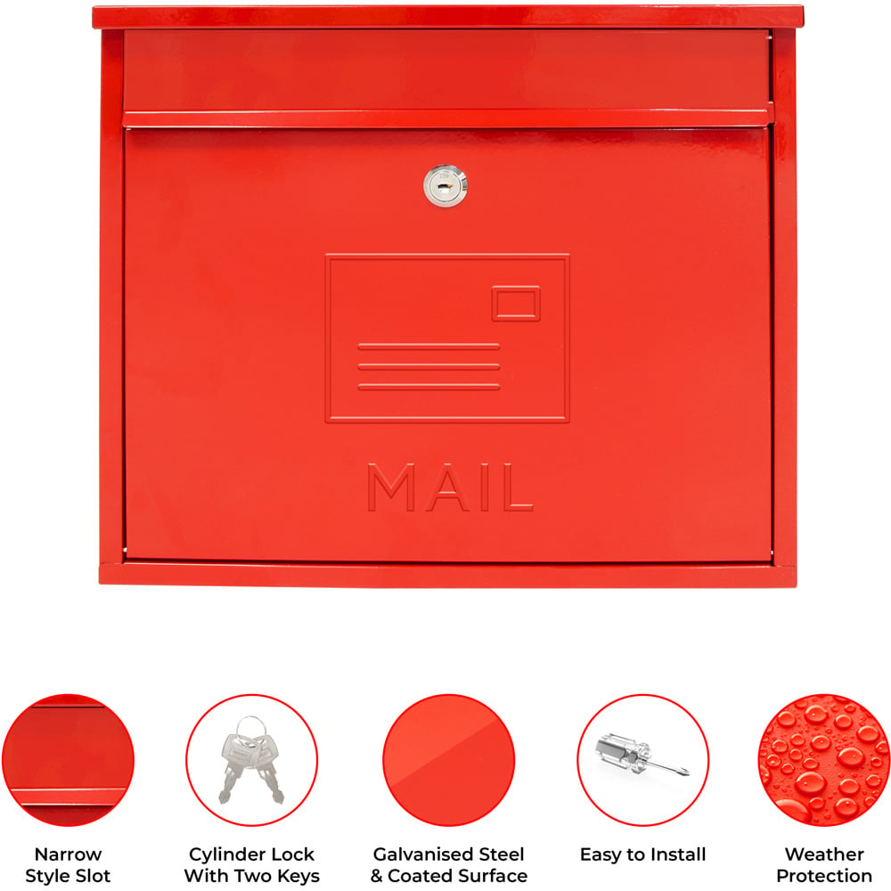 GardenKraft Elegance Red Galvanised Steel Wall Post Box Image 6