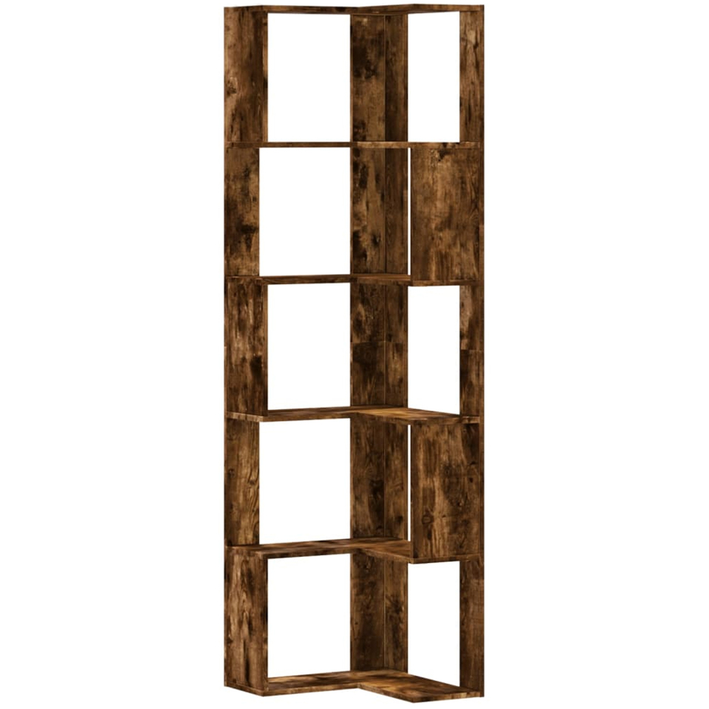 vidaXL 10 Shelf Smoked Oak Corner Bookcase Image 2