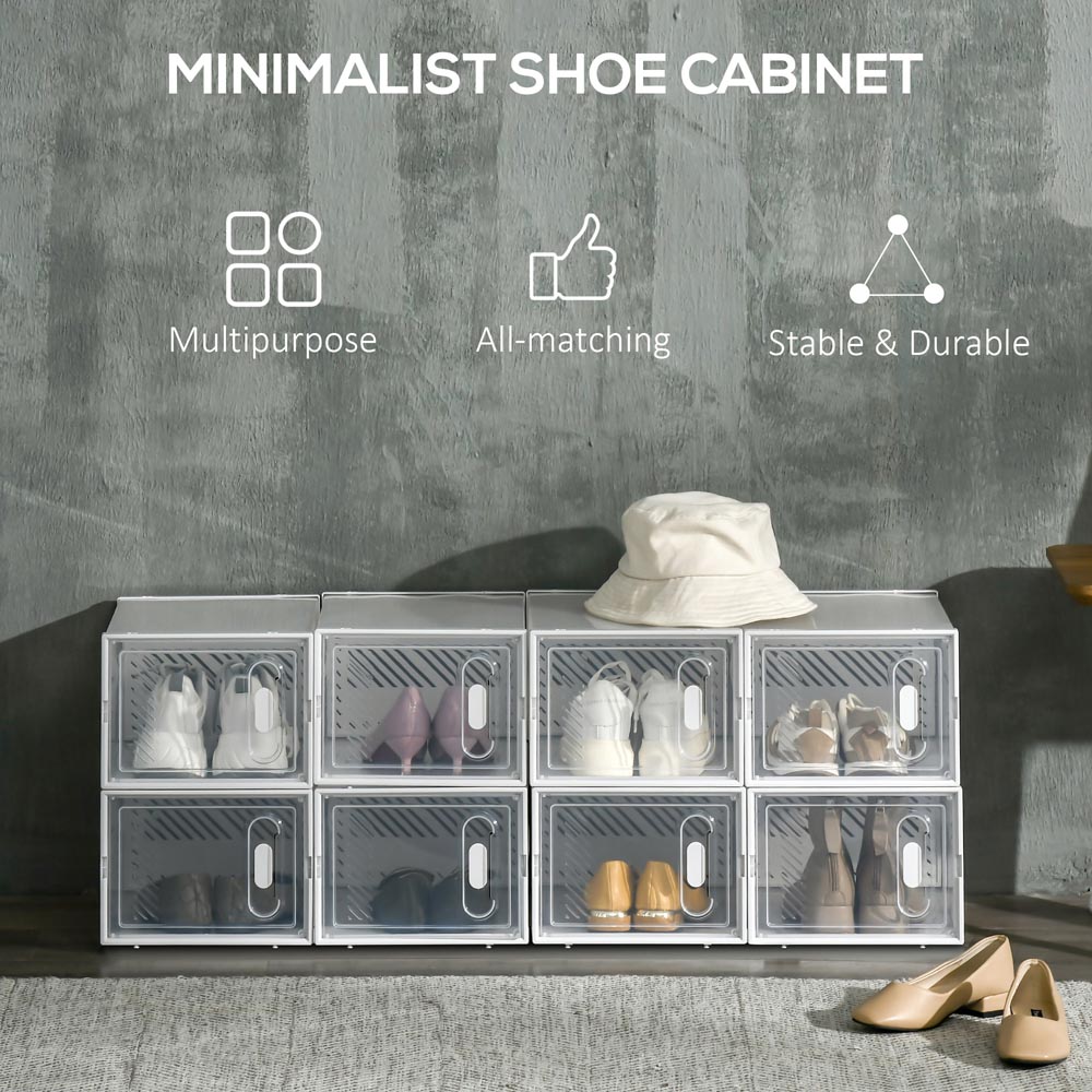 HOMCOM 8 Piece Stackable Clear Plastic Shoe Storage Box for Size 8.5/43 Image 5