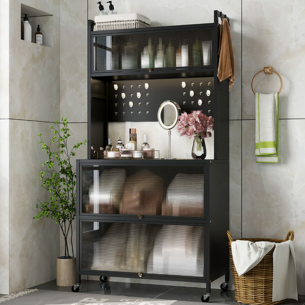 Costway 3 Door Black Multifunctional Bakers Rack Image 4
