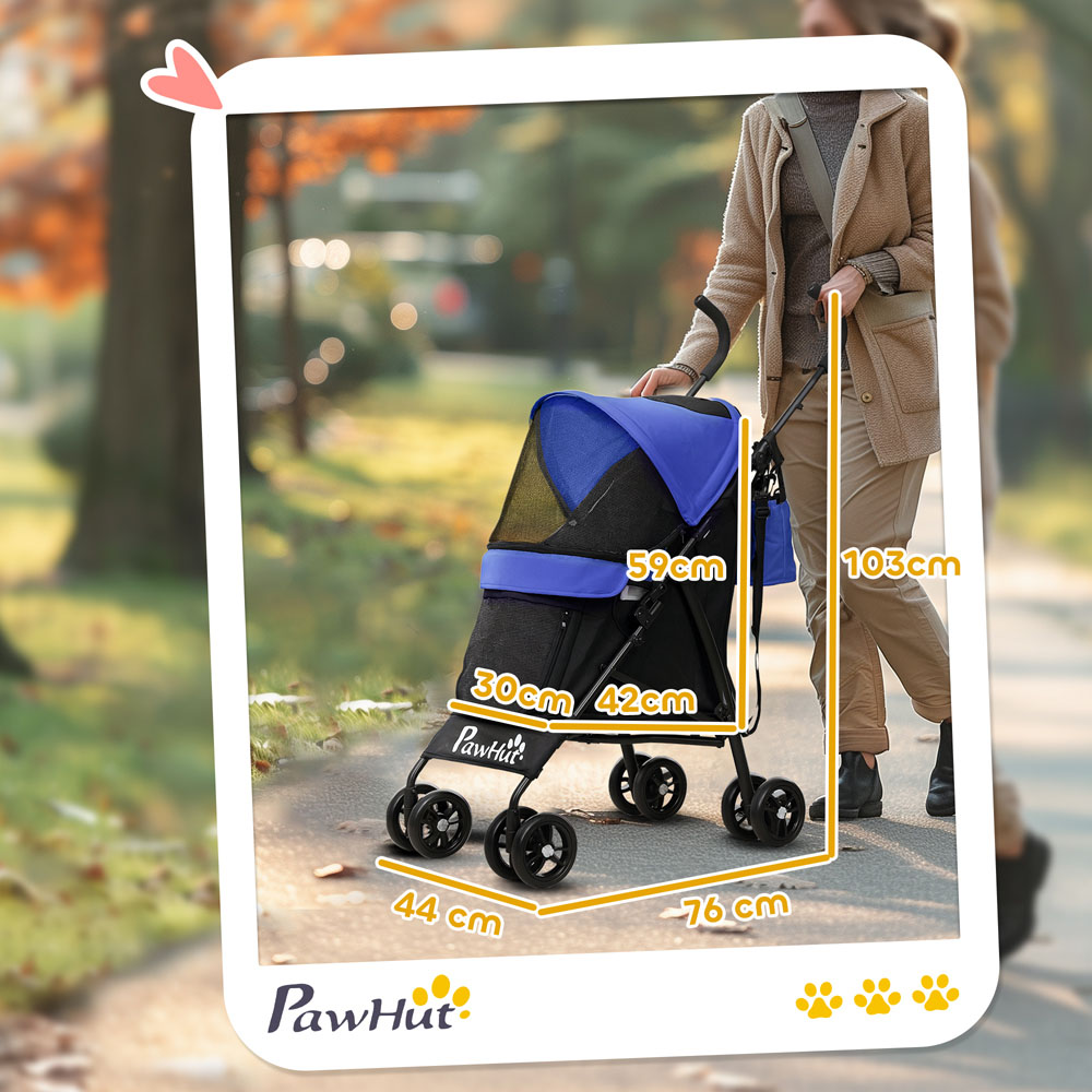 PawHut Dark Blue Lightweight Foldable Mini Dog Stroller Image 9