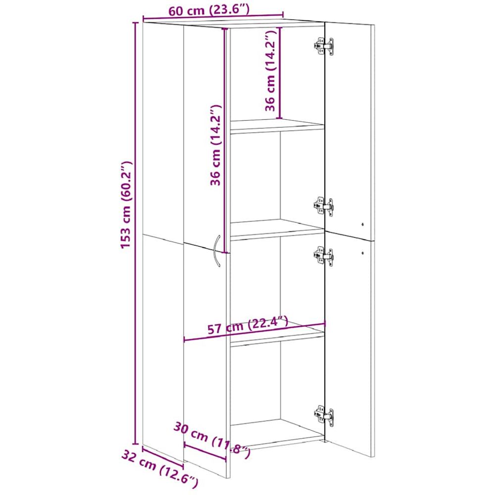 vidaXL 2 Door 4 Compartment Grey Sonoma Tall File Cabinet Image 9