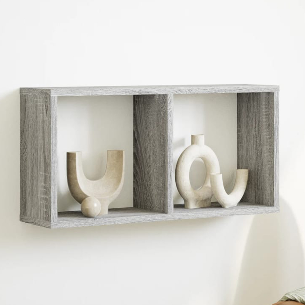 vidaXL 2 Shelf Grey Sonoma Floating Wall Shelf Image 1