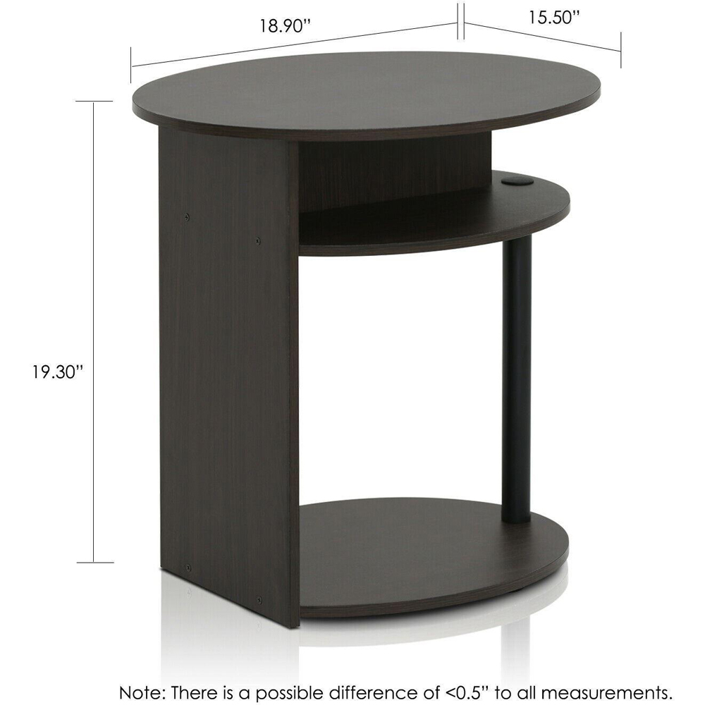 Walplus Jaya 2 Shelf Walnut Simple Design Oval End Table Set of 2 Image 5