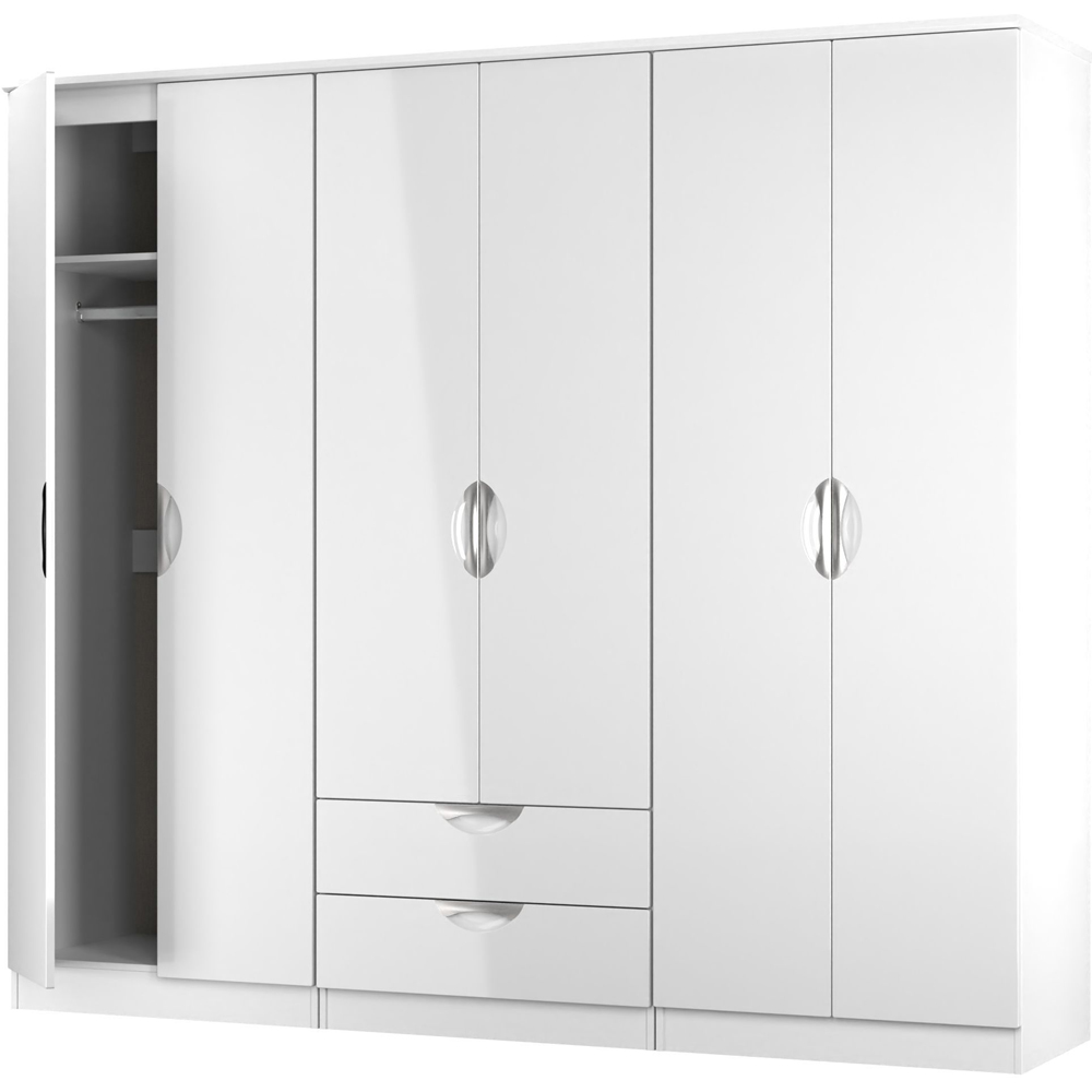 Crowndale Camden 6 Door 2 Drawer White Gloss and White Wardrobe Ready Assembled Image 5