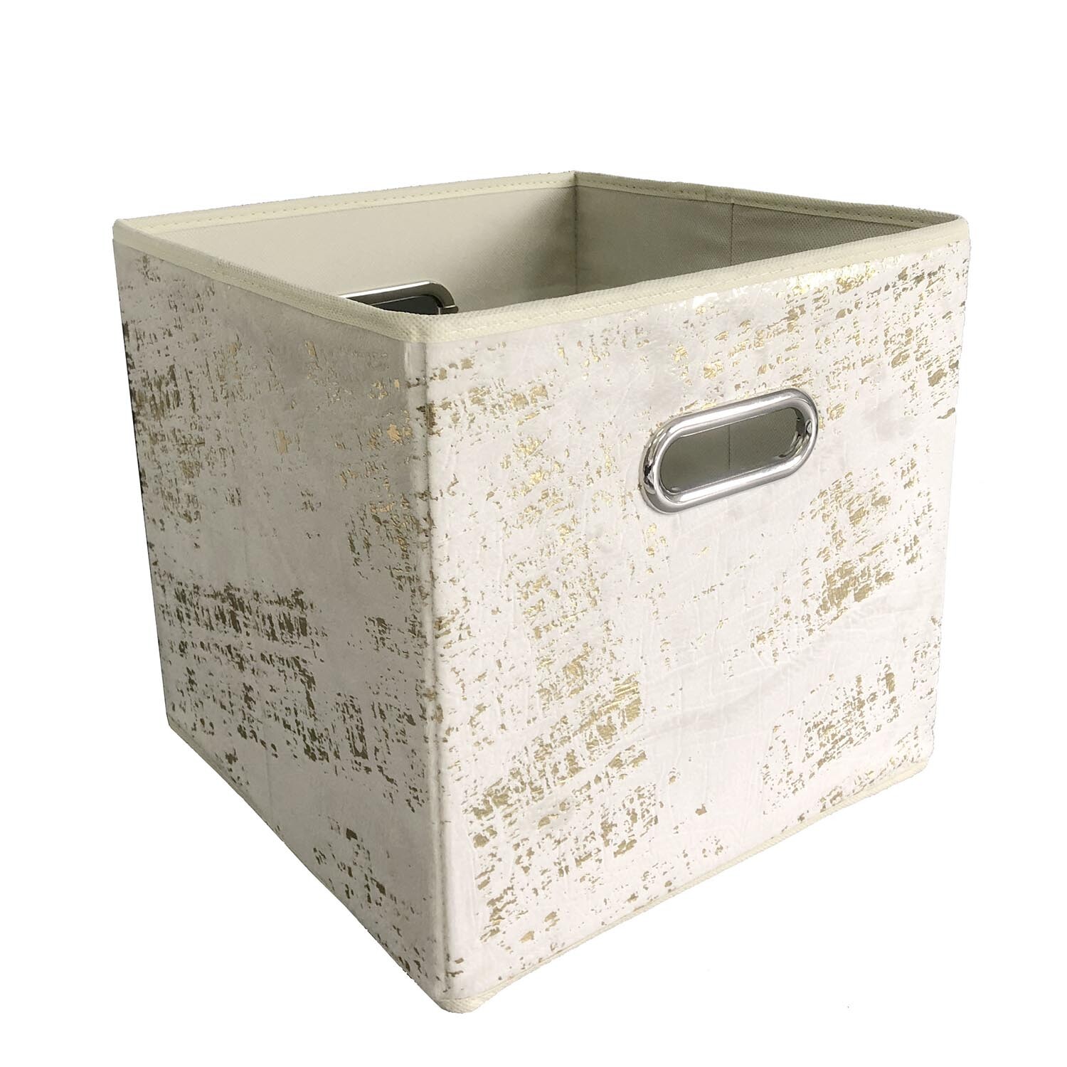 Distressed Gold Cube Storage Basket Image 1