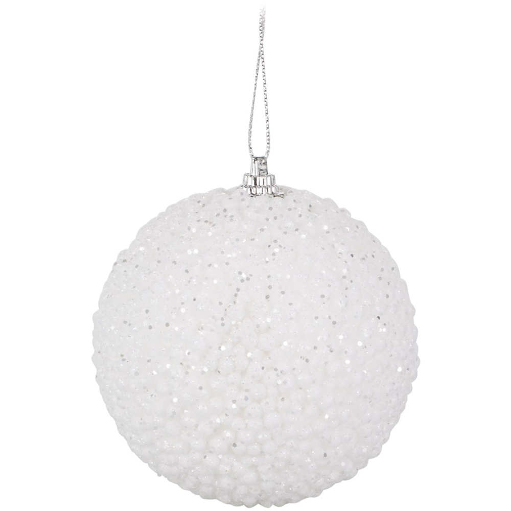 White Snowy Glittered Christmas Bauble Image