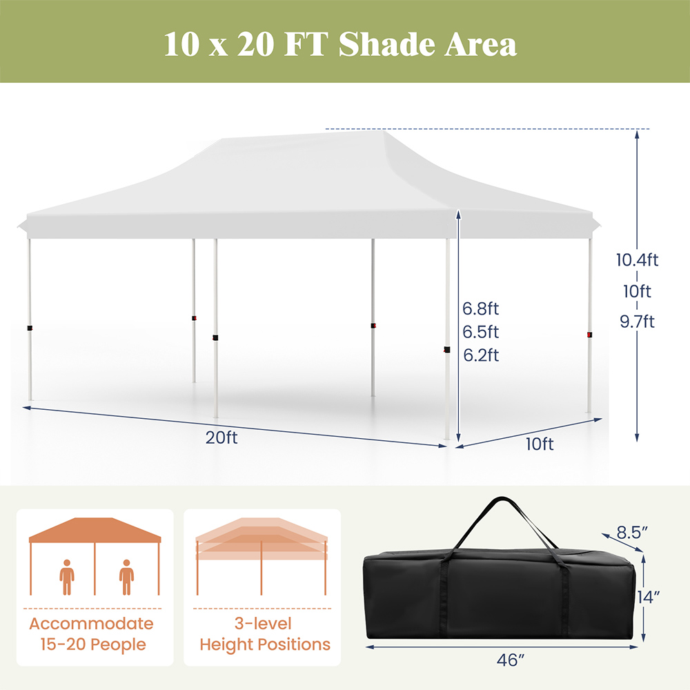 Costway 3 x 6m White Canopy Tent with Carry Bag Image 9