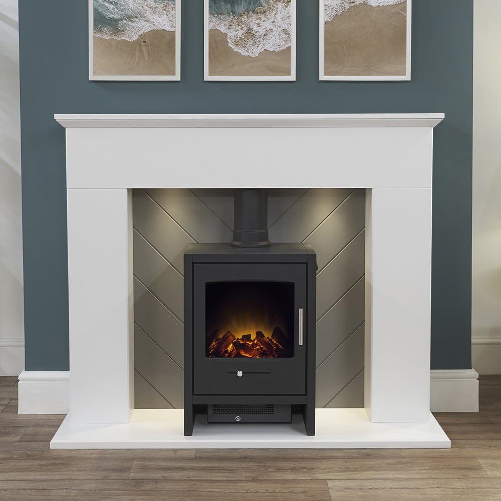 Adam Corinth Pure White and Grey Fireplace Suite with Bergen Electric Stove 48 inch Image 2