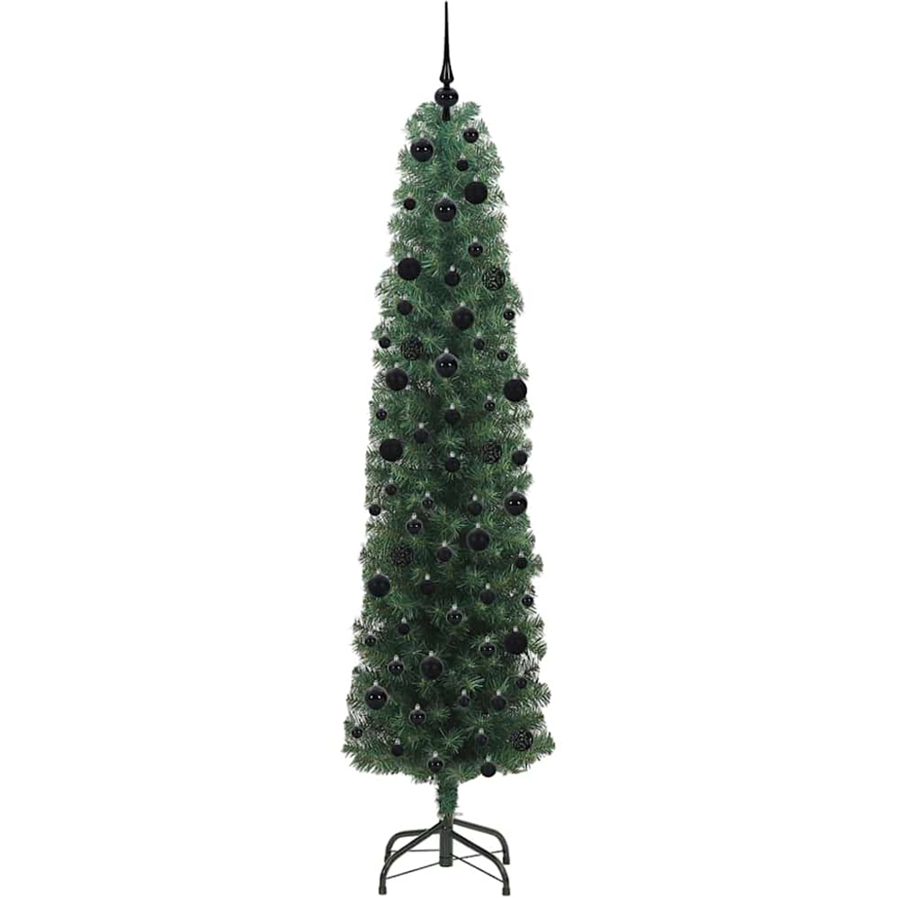 vidaXL Green Artificial Christmas Tree with LEDs Black Decoration Ornaments 8ft Image 4