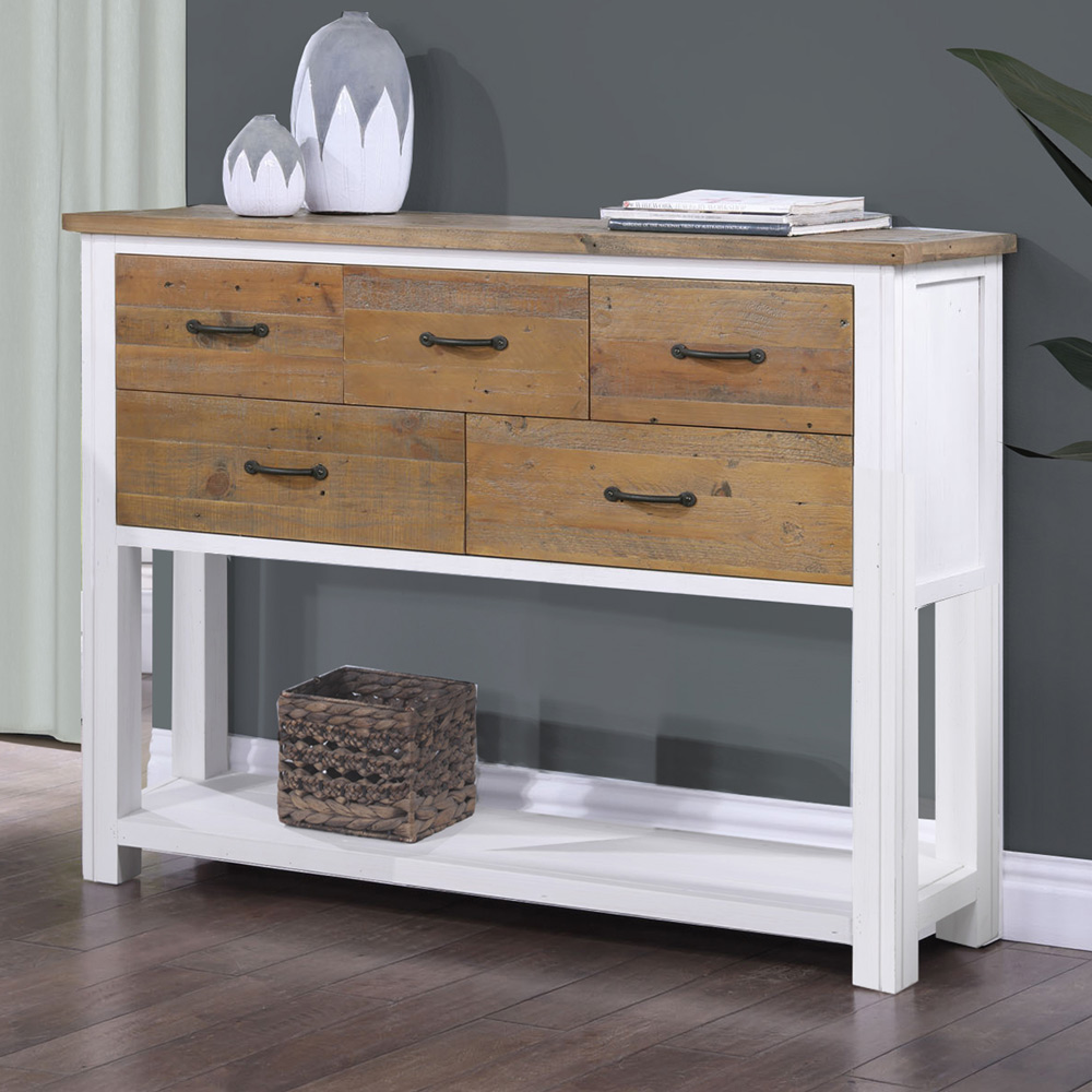 Baumhaus Splash of White 5 Drawer Single Shelf White Console Table Image 5