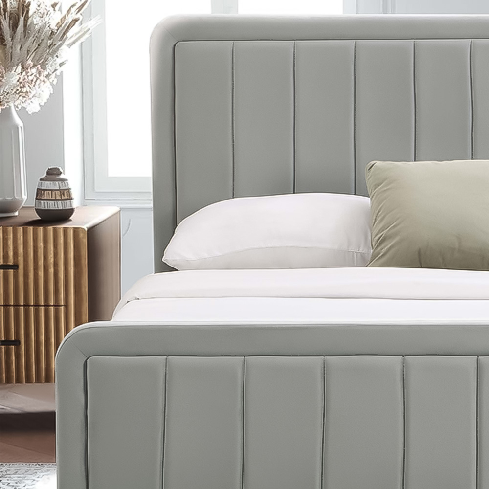 Brooklyn King Size Light Grey Brushed Velvet Ottoman Bed Frame Image 4