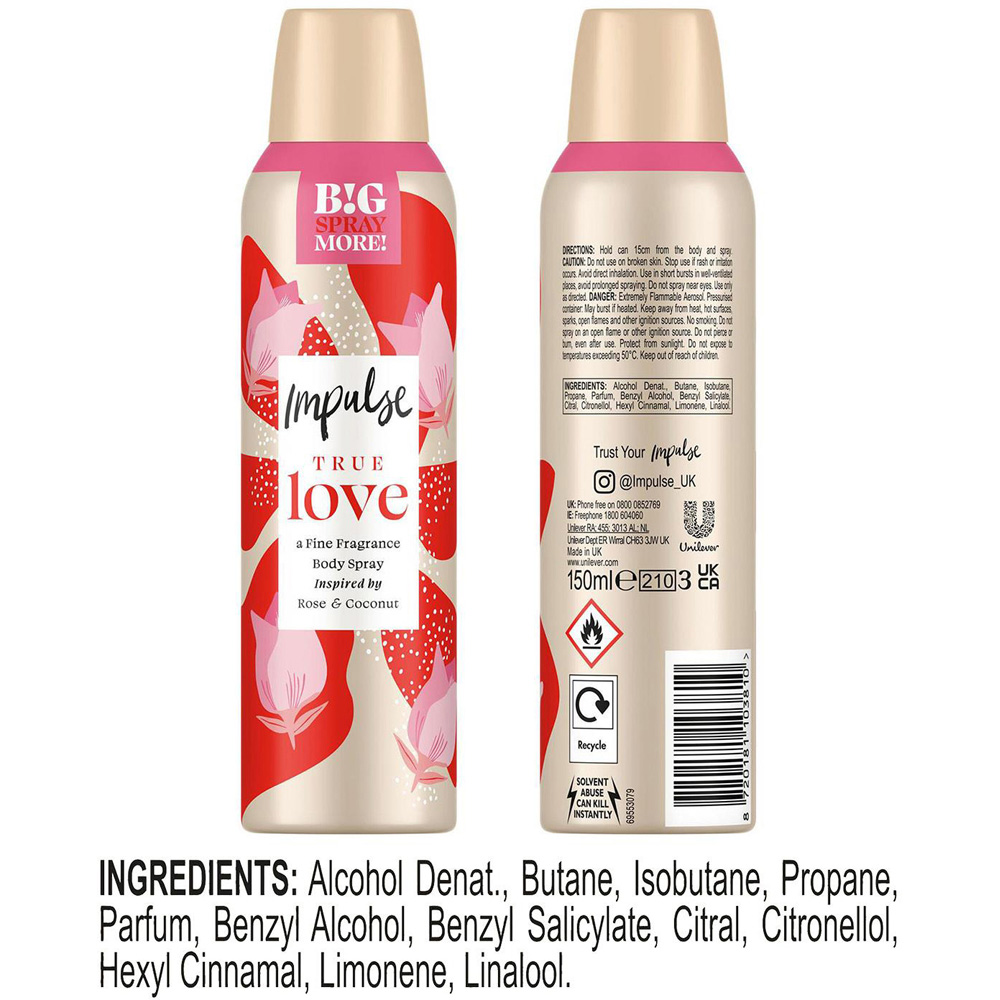 Impulse True Love Blend of Natural Scents Body Spray Deodorant 150ml 6 Pack Image 8