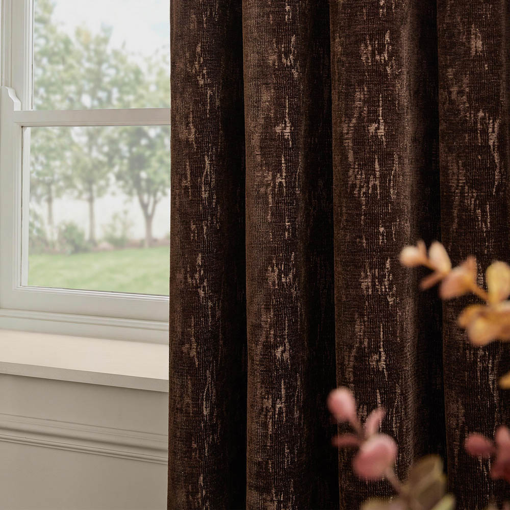Paoletti Aurelio Chocolate Chenille Lined Eyelet Curtains 168 x 137cm Image 2