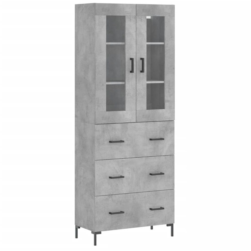 vidaXL 2 Glass Door 3 Drawer Concrete Grey Highboard Image 2