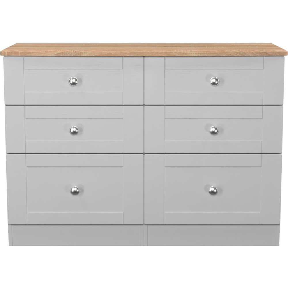 Crowndale Sussex 6 Drawer Grey Ash and Bardolino Oak Wide Chest of Drawers Ready Assembled Image 2