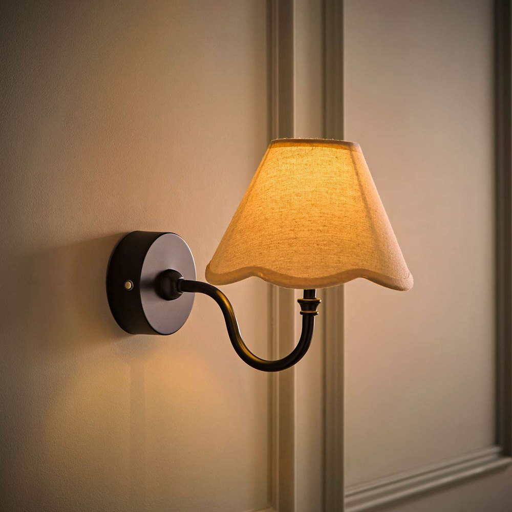 ValueLights Lowe Natural Scallop Flower Shade Black Rechargeable Wall Light with Bulb Image 2