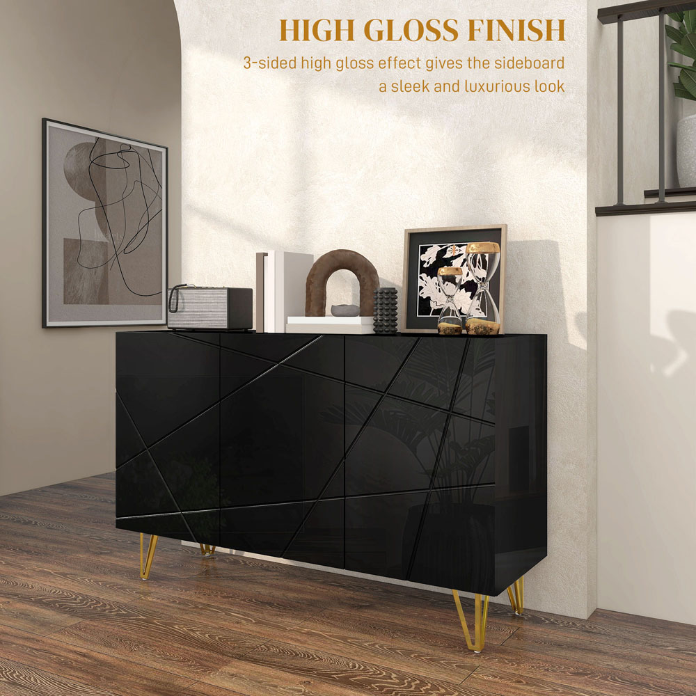 HOMCOM 3 Door Black Storage Cabinet with Adjustable Shelf Image 8