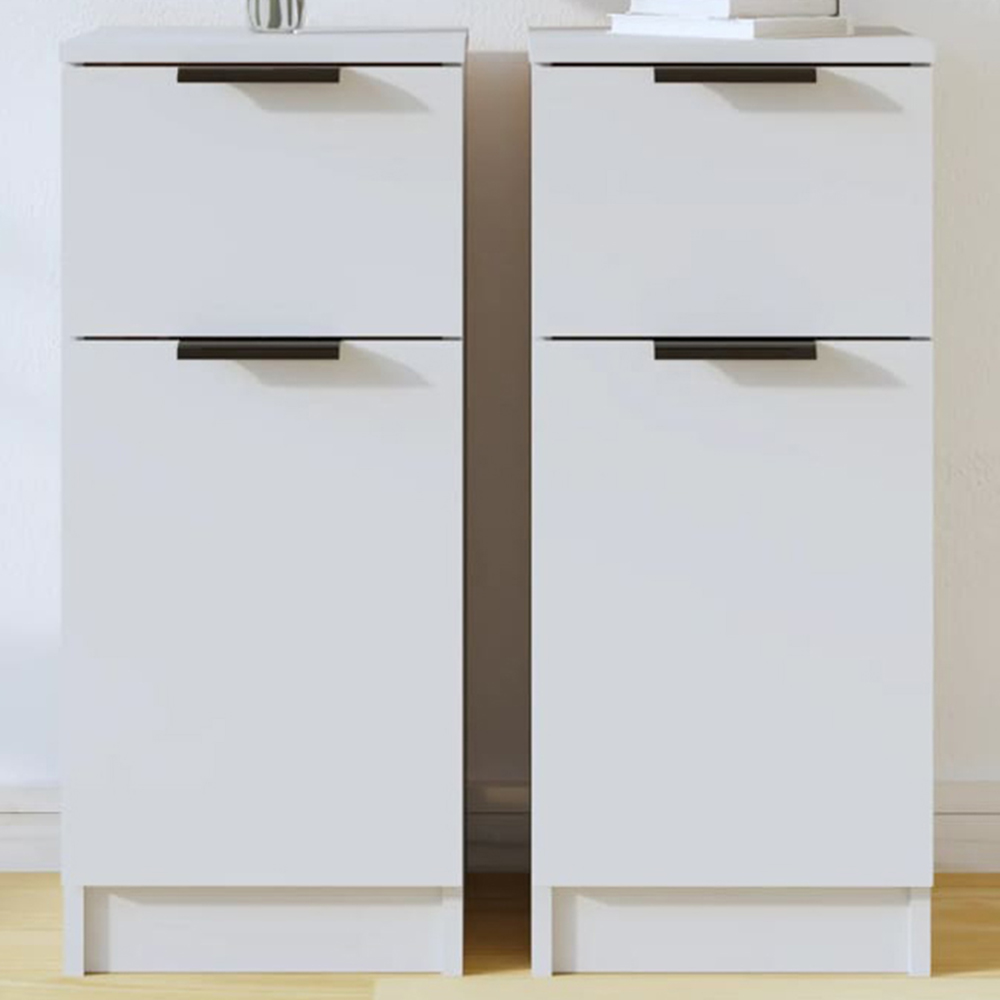 vidaXL Single Door Single Drawer White Sideboard Set of 2 Image 1