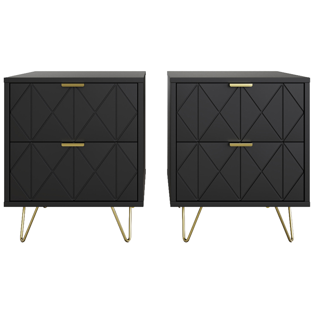 GFW Alora 2 Drawer Black Bedside Table Set of 2 Image 4