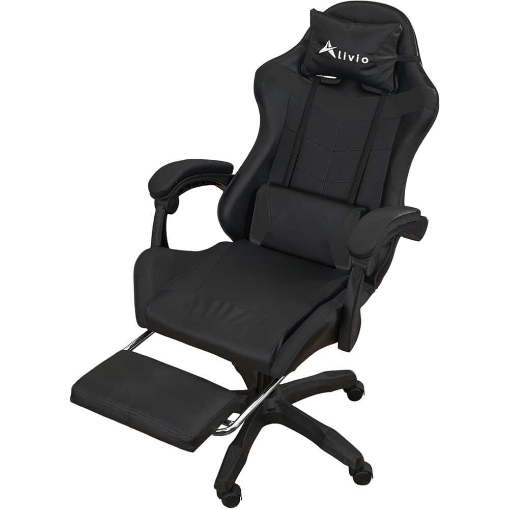 Alivio Black Ergonomic Swivel Gaming Chair with Footrest and Lumbar Support Image 3