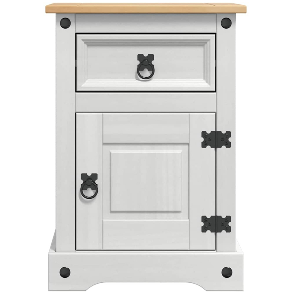 vidaXL Corona Single Door Single Drawer White Solid Pine Wood Wide Bedside Table Image 4