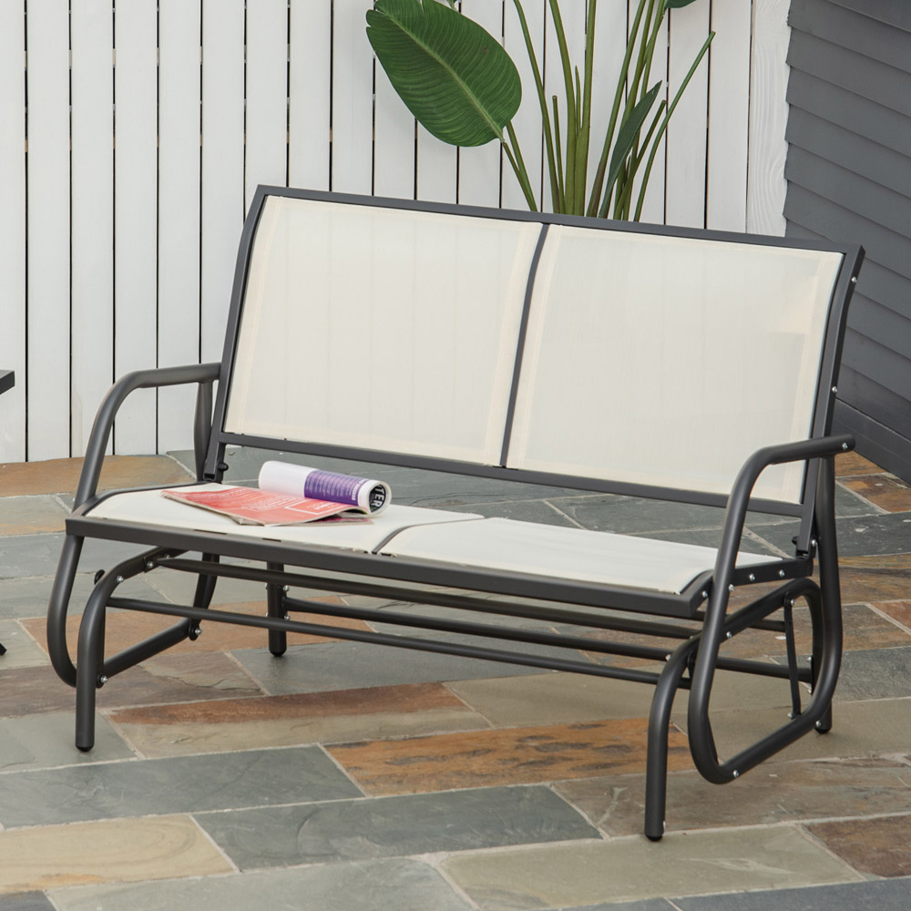 Outsunny 2 Seater Beige Steel Gliding Garden Bench Image 1